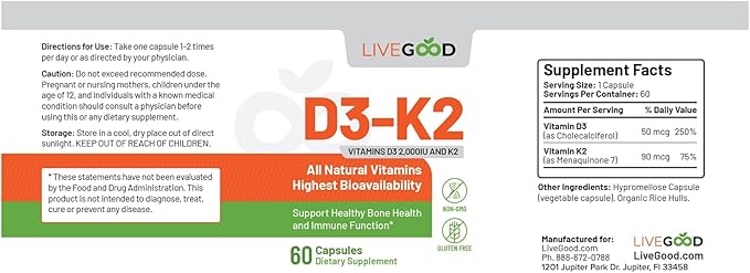 LIVEGOOD™ Vitamin D3 + K2 All 60 Capsules