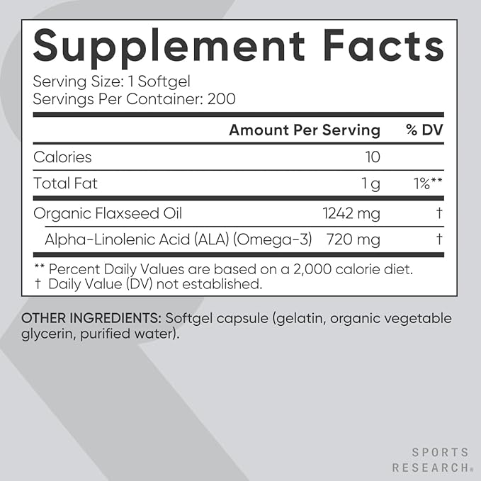 Sports Research Extra Strength Flaxseed Oil 1242mg - Omega-3 Fish (200 Count)