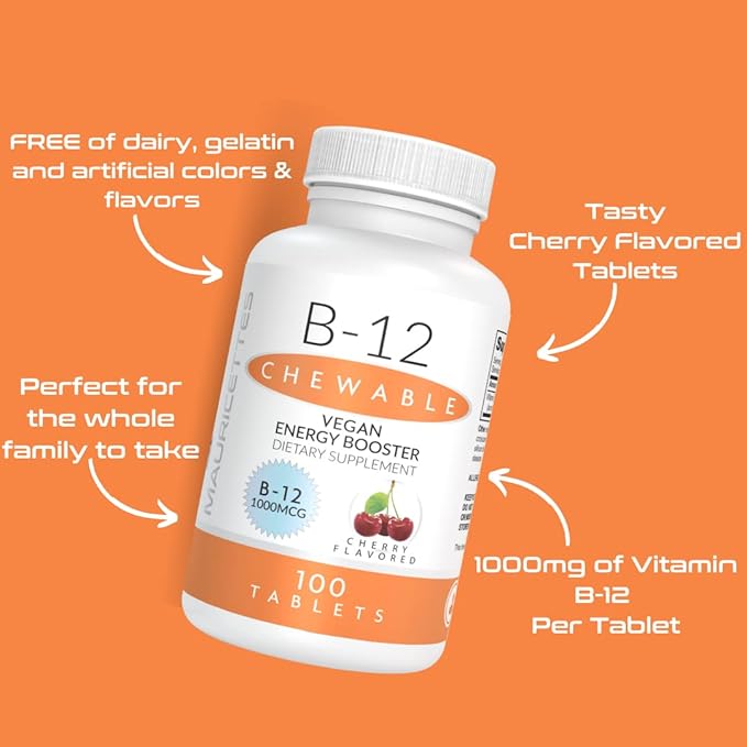Vitamin B12 Methylcobalamin 1000 mcg Supplement 100 Chewable B-12 Tablets