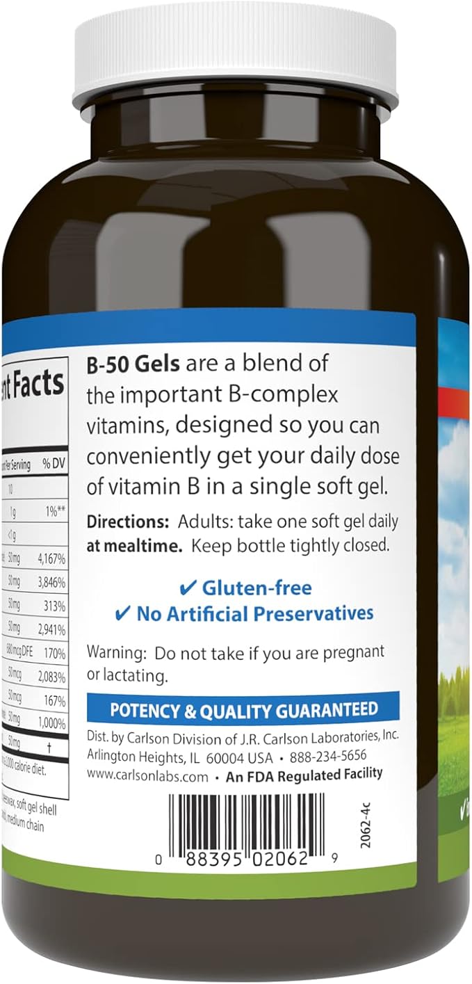 Carlson - B-50 Gels, Vitamin B 200 Softgels