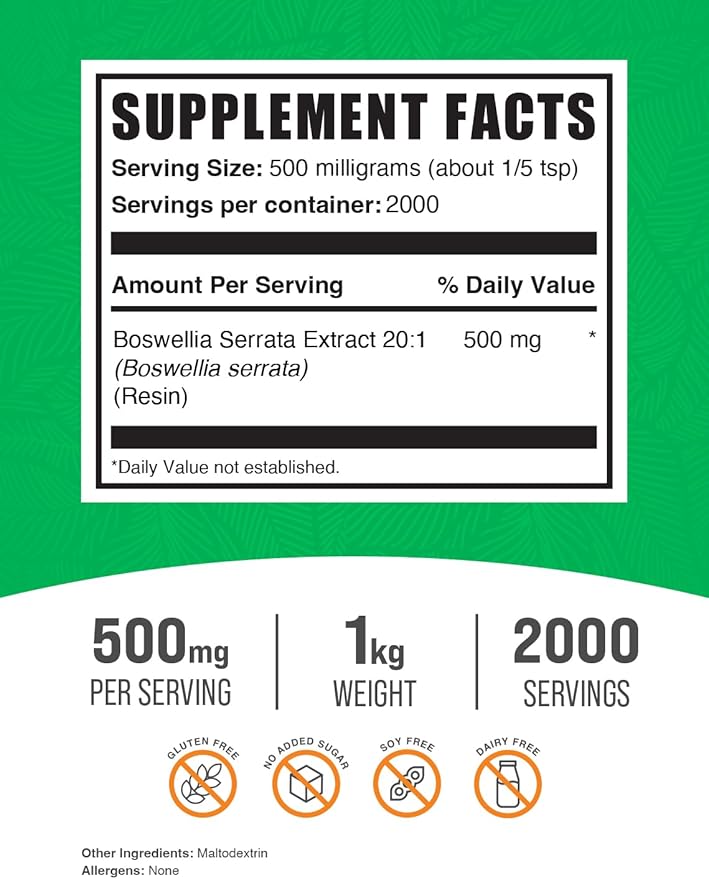 BulkSupplements.com Boswellia Serrata Extract Powder 500mg per 1kg (2.2 (2.2 lbs) 1)