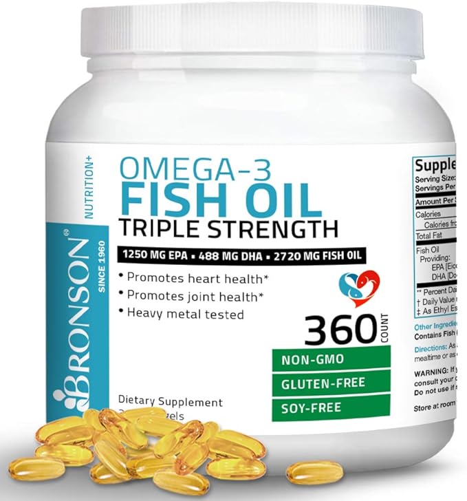 Bronson Omega 3 Fish Oil Triple 2720 mg, 1250 mg 488 mg, 360 Softgels