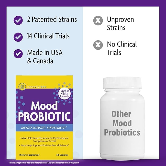 InnovixLabs Mood Probiotic Supplement Rosell-52ND & Rosell-175, 60 60 Capsules