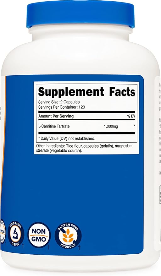 Nutricost L-Carnitine Tartrate 500mg, 240 Capsules - 1000mg Per Serving (3 Bottles)