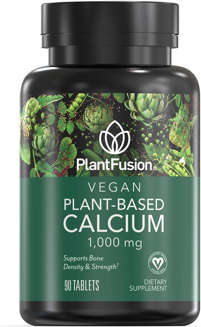 PlantFusion Vegan Calcium, Premium Plant Based (1000mg) Sourced D3, K2, K2, and 90 Vegan