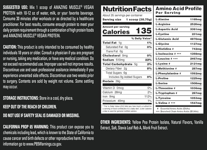 Vegan Protein Powder 28 Grams 34 Servings (3 Lb,