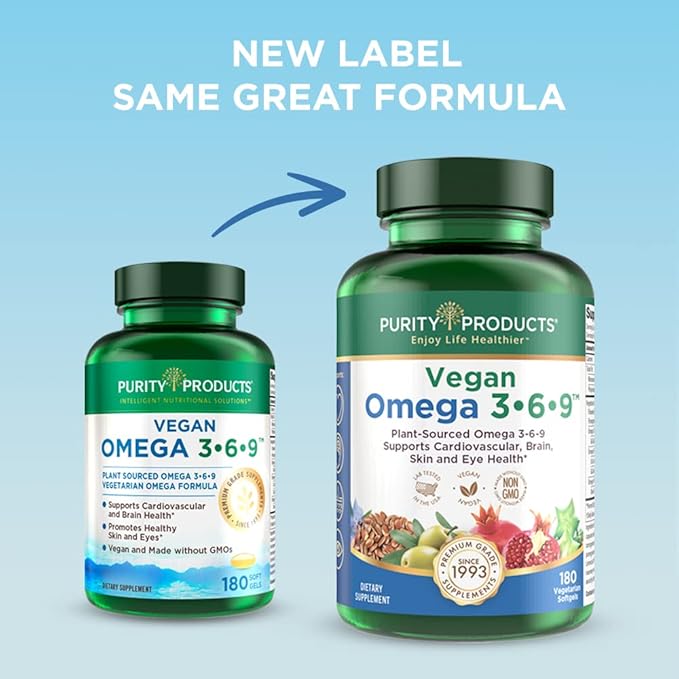 Purity Products Omega 3-6-9 Vegan Omega Formula “5 in 1” Essential 3 6 6 9 9 Essential 3 Month 180 Softgels