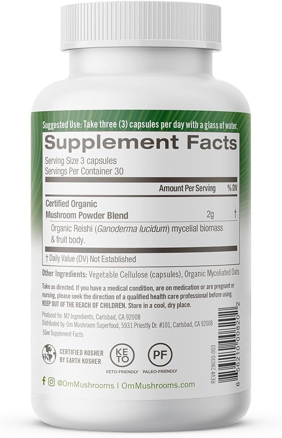 OM Mushroom Superfood Reishi Mushroom Capsules Supplement, Promotes Stress & Immune Support, 90 Count, 30 Days Supply