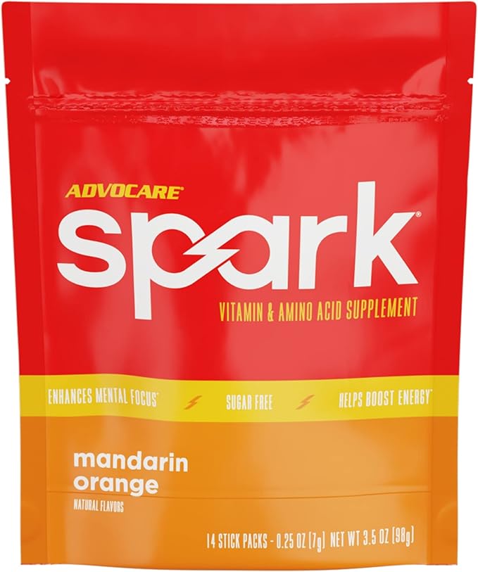 AdvoCare Spark Vitamin & Amino Acid Supplement - Focus & Energy Drink Powder Mix with Vitamin A, B-6, C & E - Also Includes L-Carnitine & L-Tyrosine - Mandarin Orange, 14 Stick Packs