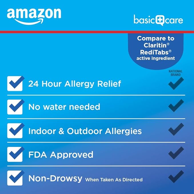 Amazon Basic Care Loratadine Orally Disintegrating 10 mg, 24 Hour 30 Count 2)