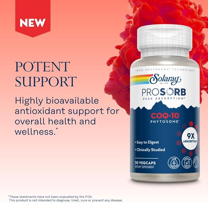 SOLARAY CoQ-10 Phytosome 9X Absorption CoQ10 200mg 200mg - 60-Day Guarantee 30 Servings, 30 VegCaps