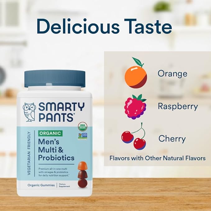 SmartyPants Multivitamin for Men, Organic Gummies: CoQ10, Methylfolate, 3 (ALA), D3, C, B12, B6, B6, Vitamin 120 Gummies (30 Day