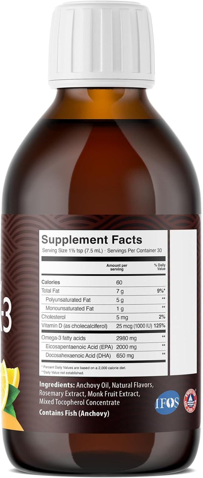 3X Extra Strength EPA Omega-3 Fish 3 Supplements 2980mg Burpless 7.60 Fl