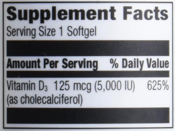 Amazon Elements Vitamin D3, 5000 IU, 180 Softgels, 6 month