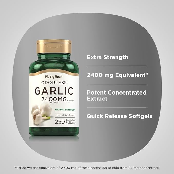 Piping Rock Odorless Garlic Softgels 2400mg 250 Pills