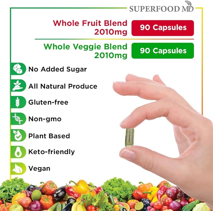 Superfood 180 Fruit and 180 Veggie -100% Whole (90 Count 4)