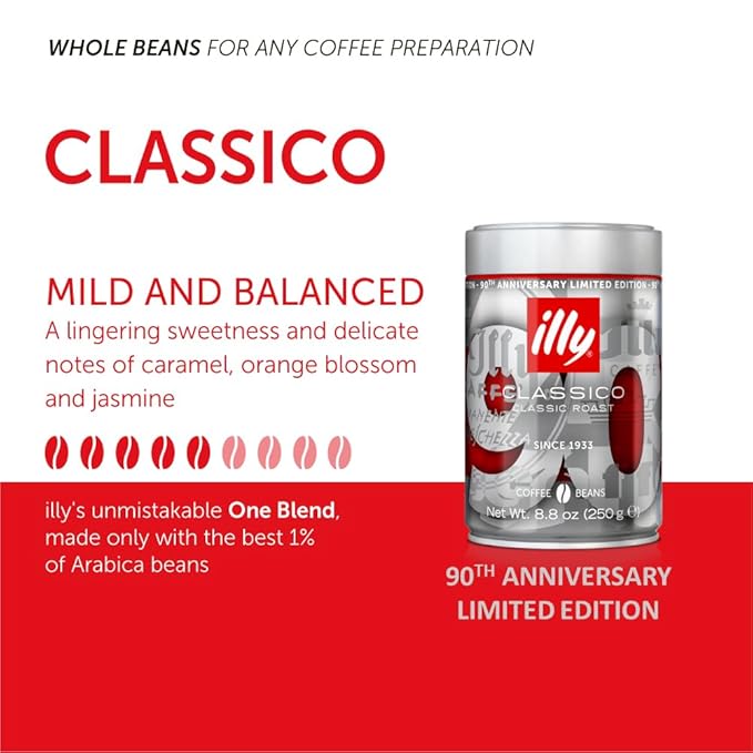 Illy Classico Whole Bean Coffee Medium Roast 90th Anniversay Edition, 8.8 Ounce Can (Pack of 1)