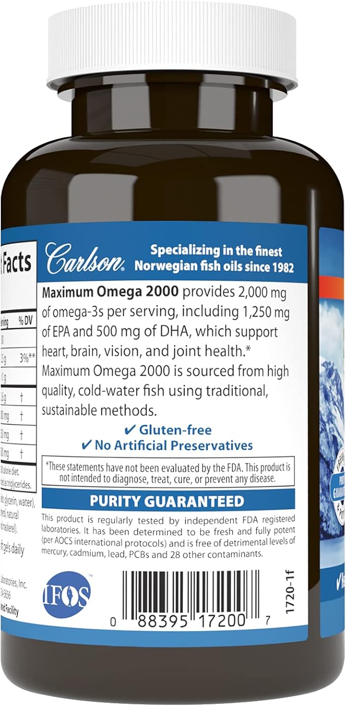 Carlson - Maximum Omega 2000, 2000 Omega-3 Fatty 60 Softgels