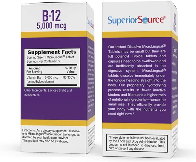 Superior Source No Shot Vitamin B12 5000 mcg, 60 Count, B12, Supports