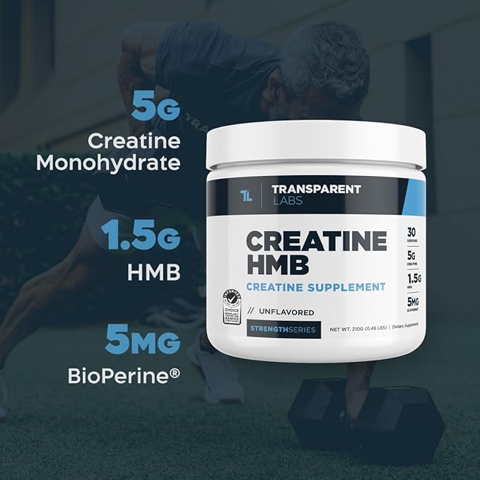 Transparent Labs Creatine HMB - Creatine Monohydrate Powder with HMB for Muscle Growth, Increased Strength, Enhanced Energy Output, and Improved Athletic Performance - 30 Servings, Tropical Punch