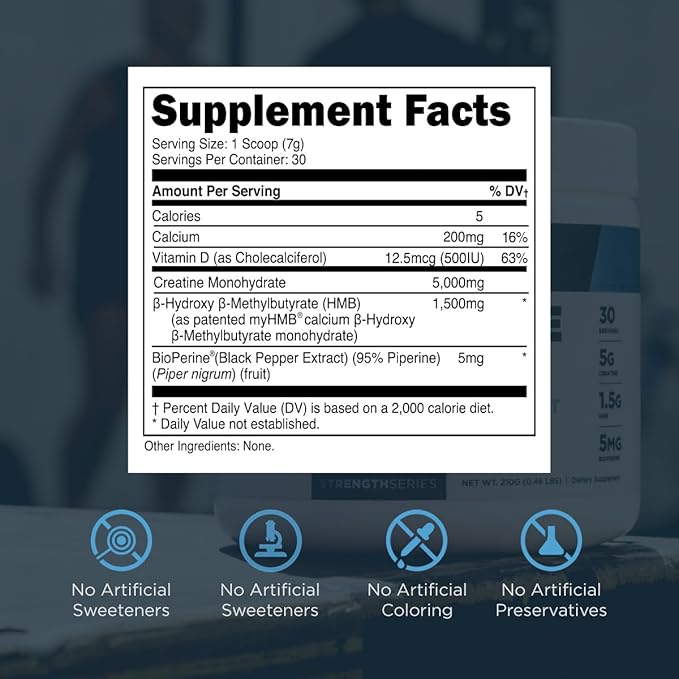 Transparent Labs Creatine HMB - Creatine Monohydrate Powder with HMB for Muscle Growth, Increased Strength, Enhanced Energy Output, and Improved Athletic Performance - 30 Servings, Unflavored