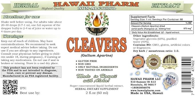 Cleavers Alcohol-Free Liquid Extract, Organic Cleavers 2x2 oz