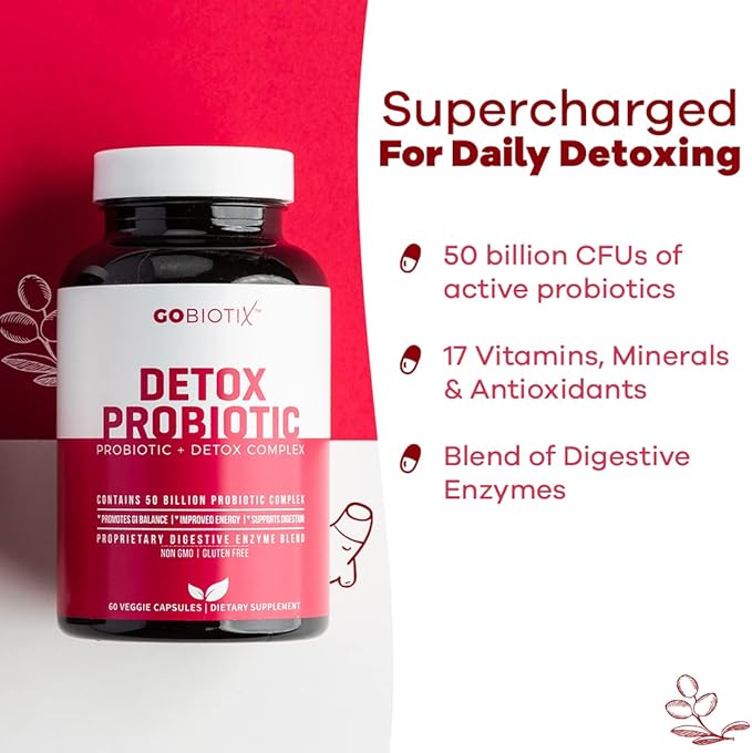 GOBIOTIX Detox Probiotic Supplement with Digestive 50 Billion 60 Capsules