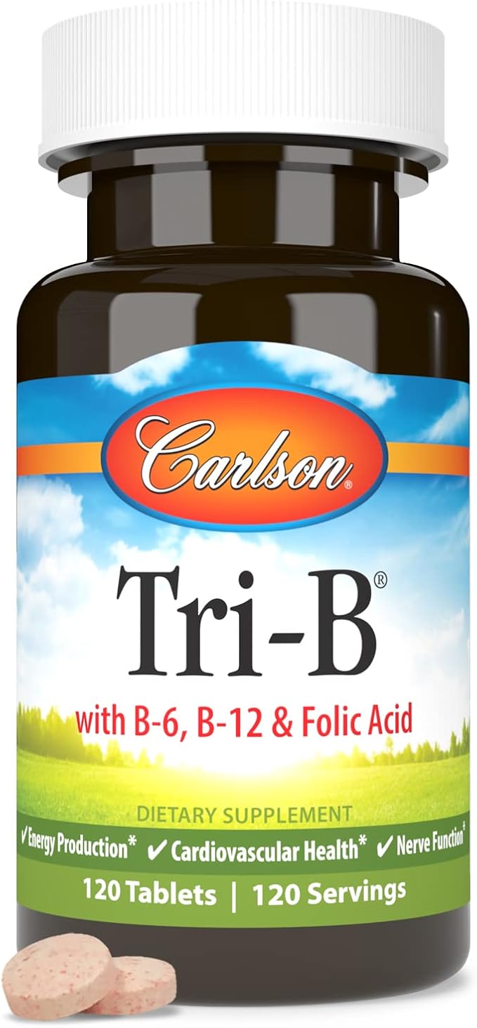 Carlson - Tri-B, Vitamin B Complex, 25 mg B-6, 400 400 mcg B-12, Folic B12 Supplement, 120 Tablets