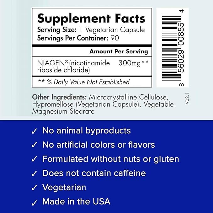 TRU NIAGEN Patented Nicotinamide Riboside NAD+ Supplement 90 Servings/90 Servings/90 Capsules 4)
