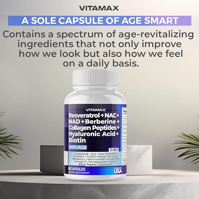 Vitamax Resveratrol NAD+ Berberine Hyaluronic Acid 21-in-1 Women 120 Count