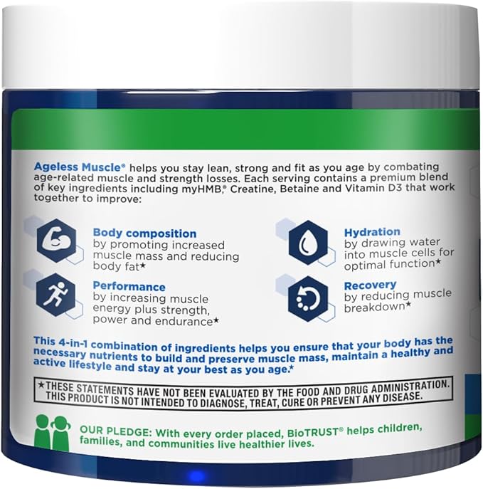 BioTrust Ageless Muscle Builder - Creatine HMB Powder with Vitamin D3 & Betaine - Build & Preserve Naturally Declining Muscle Mass & Strength - Unflavored, 30 Servings