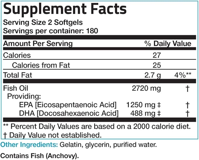 Bronson Omega 3 Fish Oil Triple 2720 mg, 1250 mg 488 mg, 360 Softgels