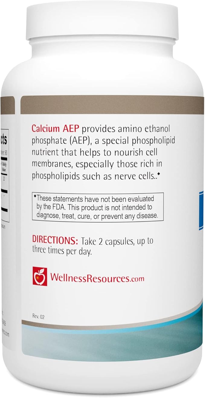 Wellness Resources Calcium AEP - Nerve Support Supplement for Cellular Protection, Longevity, Cell Membrane Health, Myelin Sheath Support - 925mg Ca-2-AEP Per Capsule - 180 Capsules