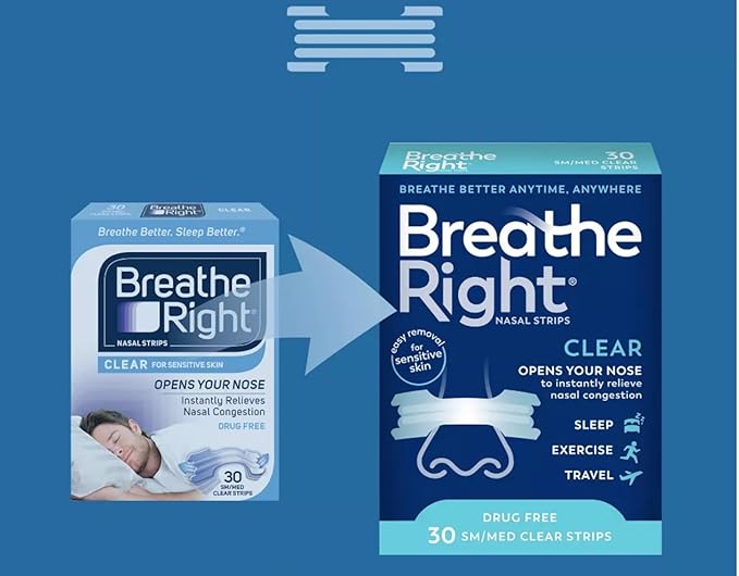 Breathe Right Nasal Strips Clear Small/Medium 30 Count 2)