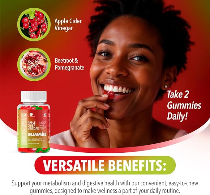 Dr. Robaina Apple Cider Vinegar Gummies – Supports Metabolism & Digestive Health – Vegan, Non-GMO, Gluten-Free – Made in USA
