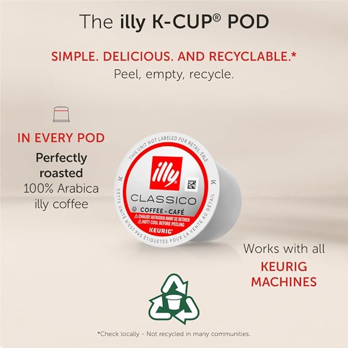 Illy Coffee K Cups - Coffee Pods For Keurig Coffee Maker – Classico Roast - Caramel, Orange Blossom & Jasmine - Mild, Flavorful & Balanced Flavor Pods of Coffee - No Preservatives – 32 Count, 4 Pack