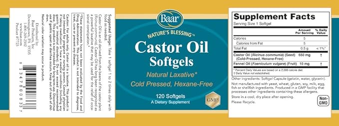 Baar Castor Oil Softgels Natural Laxative