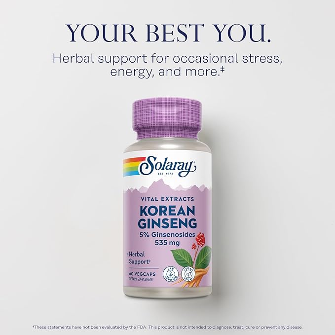 Solaray Korean Ginseng Root Extract 5% Ginsenosides 60 Servings, 60 VegCaps