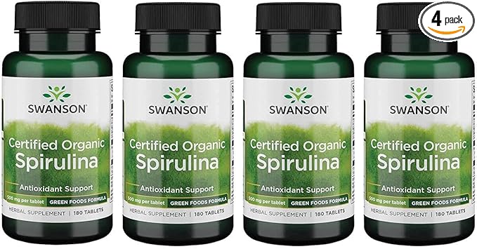 Swanson Certified Organic Spirulina 500 mg 180 Tabs 4 Pack