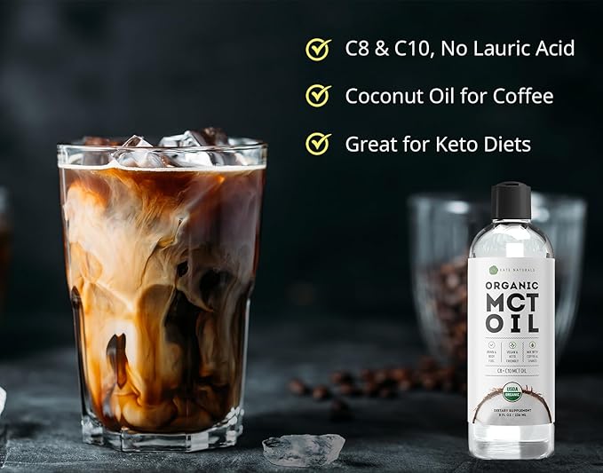 Kate Naturals MCT Oil for Coffee. Pure Coconut MCT C8 and C10 Oil (8oz, Organic, Unflavored)