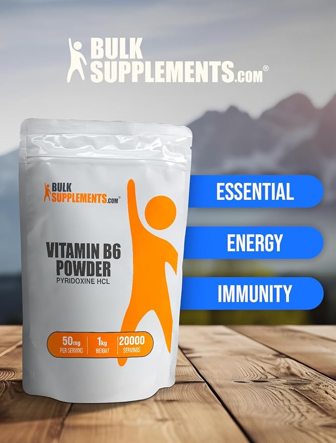 BulkSupplements.com Pyridoxine HCl Powder - Vitamin B6 Supplement, Vitamin B6 50mg - for Immune Support, Gluten Free, 50mg of Pyridoxine B6 per Serving, 5kg (11 lbs) (Pack of 5)