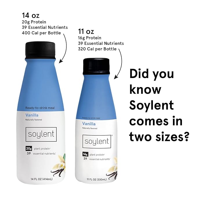 Soylent Vanilla Meal Replacement Shake, Contains 16g Complete Vegan Protein, Ready-to-Drink, 11oz, 36 Pack