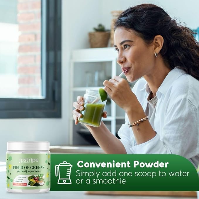 Field of Greens Superfood Powder with Organic Spirulina, Chlorella, Beet Root Powder - Bacillus Coagulans Probiotic, A Plant-Based Mix Supporting Gut Health, Immunity, Bloom into Health, 28 Scoops (1)