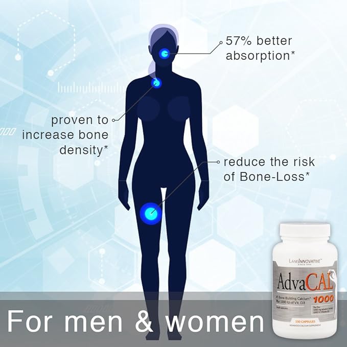 Lane Innovative - AdvaCAL 1000, Advanced Calcium Supplement, Easy to Swallow Extra Small Capsule, Supports Increased Bone Density (50 Servings)