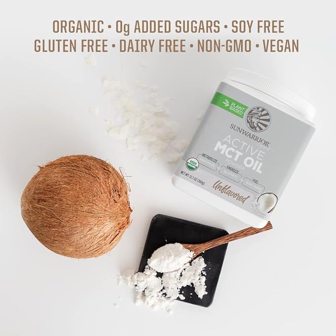 Sunwarrior Organic MCT Oil Powder Supplement Medium-Chain Triglycerides Pure Coconut | Keto USDA Sugar Soy Gluten Dairy Free Non-GMO | Unflavored 40 Servings Active