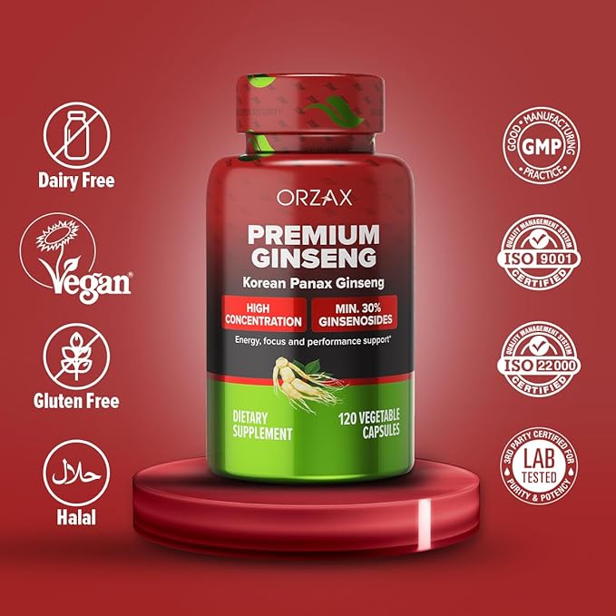 ORZAX Korean Panax Ginseng Capsules 30% Ginsenosides (120 Veg