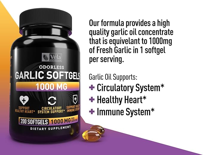 Odorless Garlic Supplement 1,000 mg 3rd Party 200 Capsules
