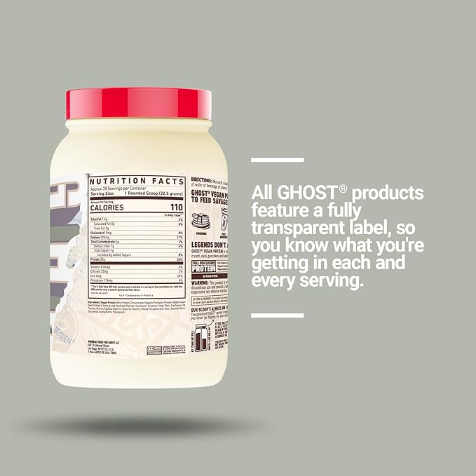 GHOST Vegan Protein Powder, Pancake Batter 2lb, 20g 20g of