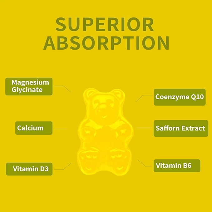 Magnesium Glycinate Gummies 500mg, Chewable Magnesium D3, B6, B6, CoQ10, CoQ10, for 60 Pineapple