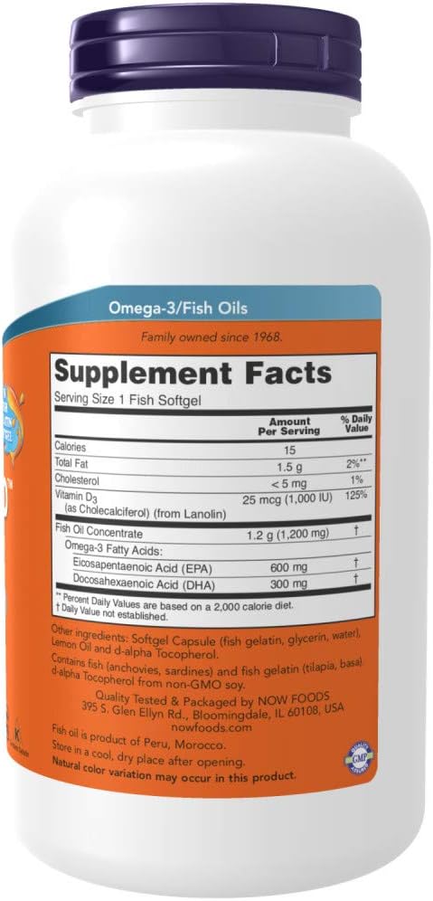 NOW Supplements, Ultra Omega 3-D™, Omega-3 D-3, Cardiovascular 180 Softgels